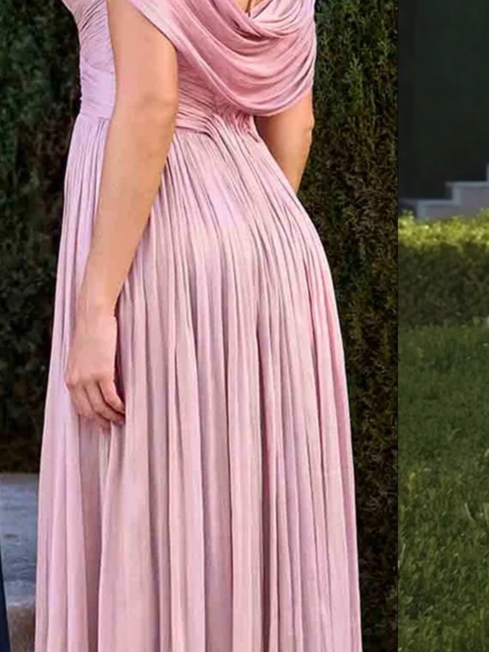 Draped Pleated Maxi Dress in Soft Pink